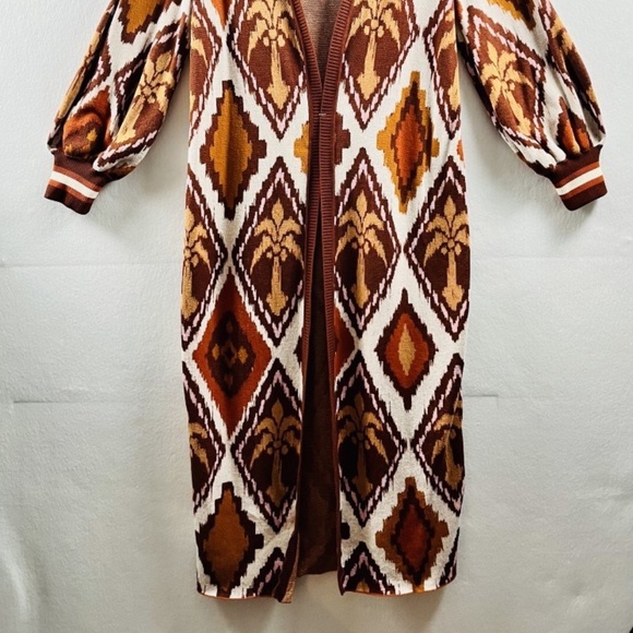 Johanna Ortiz Palm Ornaments Tribal Long Cardigan Pima Cotton Sweater Size M - Picture 2 of 10